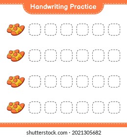 Práctica de escritura a mano. Rastreo de líneas de Zapatillas. Juego infantil educativo, hoja de cálculo imprimible, ilustración vectorial