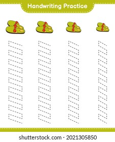 Práctica de escritura a mano. Rastreo de líneas de Zapatillas. Juego infantil educativo, hoja de cálculo imprimible, ilustración vectorial
