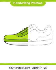 Handwriting practice. Tracing lines of Sneaker. Educational children game, printable worksheet, vector illustration