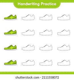 Handwriting practice. Tracing lines of Sneaker. Educational children game, printable worksheet, vector illustration