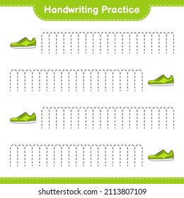 Handwriting practice. Tracing lines of Sneaker. Educational children game, printable worksheet, vector illustration