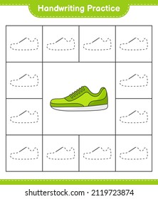 Handwriting practice. Tracing lines of Sneaker. Educational children game, printable worksheet, vector illustration