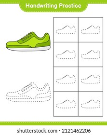 Handwriting practice. Tracing lines of Sneaker. Educational children game, printable worksheet, vector illustration