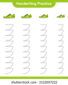 Handwriting practice. Tracing lines of Sneaker. Educational children game, printable worksheet, vector illustration