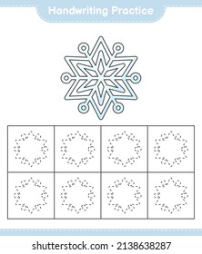 Handschriftübungen. Rennstrecken von Schneeflocken. Kinderspiel, druckbares Arbeitsblatt, Vektorgrafik