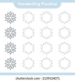 Handwriting practice. Tracing lines of Snowflake. Educational children game, printable worksheet, vector illustration