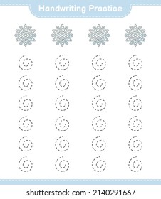 Handwriting practice. Tracing lines of Snowflake. Educational children game, printable worksheet, vector illustration