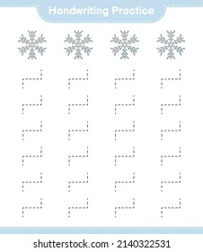 Handwriting practice. Tracing lines of Snowflake. Educational children game, printable worksheet, vector illustration