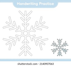 Handwriting practice. Tracing lines of Snowflake. Educational children game, printable worksheet, vector illustration