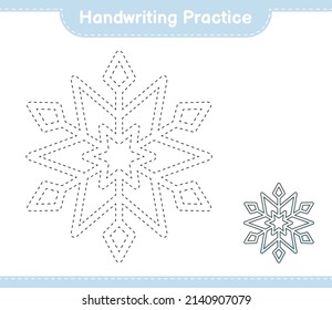 Handwriting practice. Tracing lines of Snowflake. Educational children game, printable worksheet, vector illustration