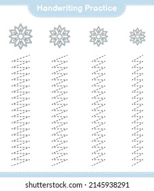Handwriting practice. Tracing lines of Snowflake. Educational children game, printable worksheet, vector illustration