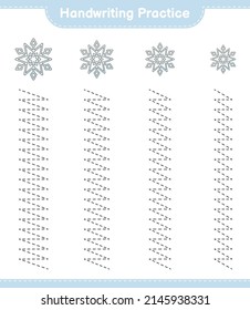 Handwriting practice. Tracing lines of Snowflake. Educational children game, printable worksheet, vector illustration