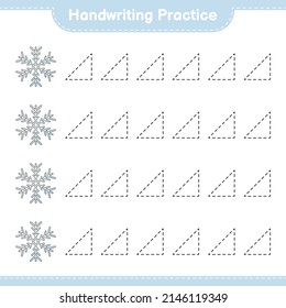 Handwriting practice. Tracing lines of Snowflake. Educational children game, printable worksheet, vector illustration