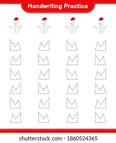 Handwriting practice. Tracing lines of Snowman. Educational children game, printable worksheet, vector illustration