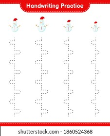 Handwriting Practice. Tracing Lines Of Snowman. Educational Children Game, Printable Worksheet, Vector Illustration