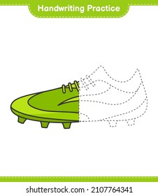 Práctica de escritura a mano. Rastreo de calzado de fútbol. Juego infantil educativo, hoja de cálculo imprimible, ilustración vectorial