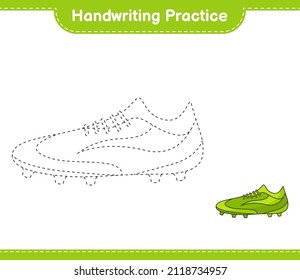 Handwriting practice. Tracing lines of Soccer Shoes. Educational children game, printable worksheet, vector illustration
