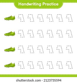 Handwriting practice. Tracing lines of Soccer Shoes. Educational children game, printable worksheet, vector illustration