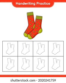 Handschriftübungen. Reitlinien von Socken. Kinderspiel, druckbares Arbeitsblatt, Vektorgrafik