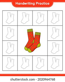 Handwriting practice. Tracing lines of Socks. Educational children game, printable worksheet, vector illustration
