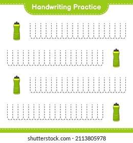 Handwriting practice. Tracing lines of Sport Water Bottle. Educational children game, printable worksheet, vector illustration
