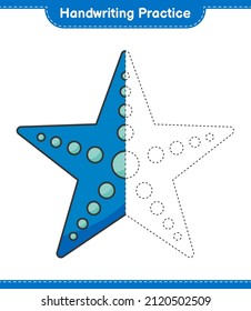Handwriting practice. Tracing lines of Starfish. Educational children game, printable worksheet, vector illustration