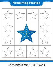 Handwriting practice. Tracing lines of Starfish. Educational children game, printable worksheet, vector illustration