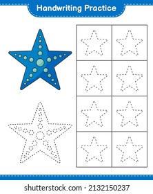 Handwriting Practice. Tracing Lines Of Starfish. Educational Children Game, Printable Worksheet, Vector Illustration