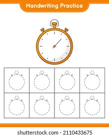 Handwriting practice. Tracing lines of Stopwatch. Educational children game, printable worksheet, vector illustration