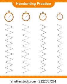 Handwriting practice. Tracing lines of Stopwatch. Educational children game, printable worksheet, vector illustration