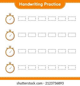 Handwriting practice. Tracing lines of Stopwatch. Educational children game, printable worksheet, vector illustration