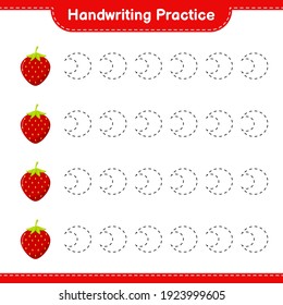 Handwriting practice. Tracing lines of Strawberry. Educational children game, printable worksheet, vector illustration