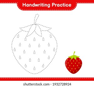 Práctica de escritura a mano. Rastreo de líneas de fresa. Juego infantil educativo, hoja de cálculo imprimible, ilustración vectorial