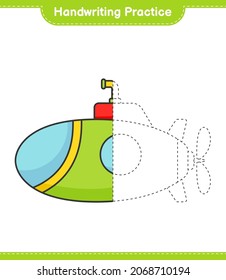 Handwriting practice. Tracing lines of Submarine. Educational children game, printable worksheet, vector illustration