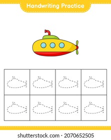 Handwriting practice. Tracing lines of Submarine. Educational children game, printable worksheet, vector illustration