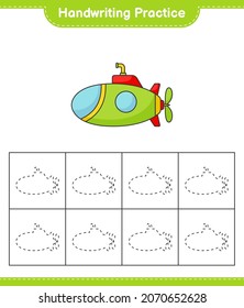 Handwriting practice. Tracing lines of Submarine. Educational children game, printable worksheet, vector illustration