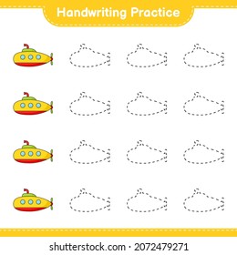 Handschriftübungen. Rückverfolgung von U-Boot-Linien. Kinderspiel, druckbares Arbeitsblatt, Vektorgrafik
