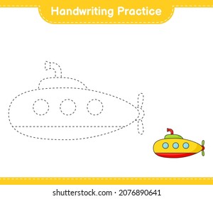 Handwriting practice. Tracing lines of Submarine. Educational children game, printable worksheet, vector illustration