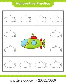 Handwriting practice. Tracing lines of Submarine. Educational children game, printable worksheet, vector illustration