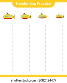 Handwriting practice. Tracing lines of Submarine. Educational children game, printable worksheet, vector illustration