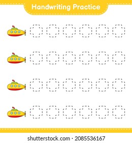 Handschriftübungen. Rückverfolgung von U-Boot-Linien. Kinderspiel, druckbares Arbeitsblatt, Vektorgrafik