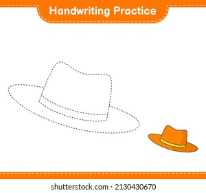 Handwriting practice. Tracing lines of Summer Hat. Educational children game, printable worksheet, vector illustration