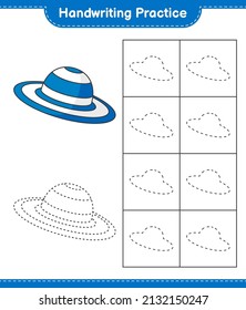 Handwriting practice. Tracing lines of Summer Hat. Educational children game, printable worksheet, vector illustration
