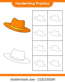Handschriftübungen. Trainingslinien von Summer Hat. Kinderspiel, druckbares Arbeitsblatt, Vektorgrafik
