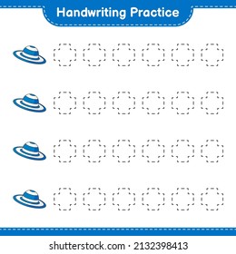Handwriting practice. Tracing lines of Summer Hat. Educational children game, printable worksheet, vector illustration