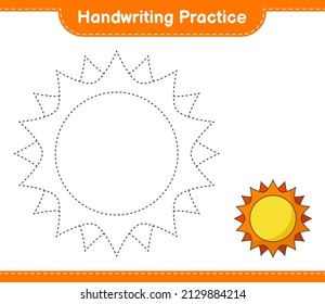 Handwriting practice. Tracing lines of Sun. Educational children game, printable worksheet, vector illustration