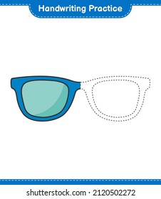 Handwriting practice. Tracing lines of Sunglasses. Educational children game, printable worksheet, vector illustration