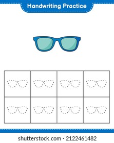 Práctica de escritura a mano. Rastreo de líneas de gafas de sol. Juego infantil educativo, hoja de cálculo imprimible, ilustración vectorial