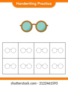 Handwriting practice. Tracing lines of Sunglasses. Educational children game, printable worksheet, vector illustration
