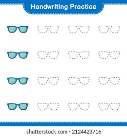 Handwriting practice. Tracing lines of Sunglasses. Educational children game, printable worksheet, vector illustration